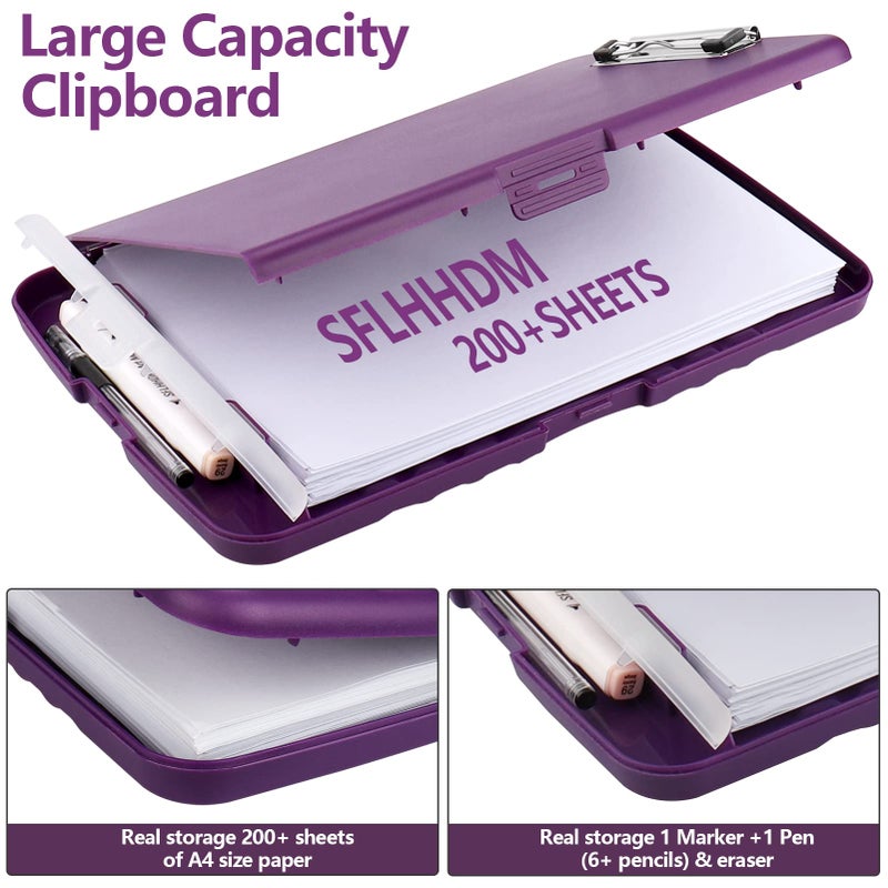 SFLHHDM Clipboard with Storage A4 Binder Clipboard with Pen Holder Nursing Clipboard Clip Boards 8.5x11 with Storage-Side Open Storage Clipboard with Low Profile Clip Clipboards for Office Supplies-Purple - Image 2